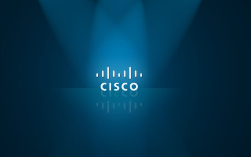 Multicoloured blue background with cisco logo.